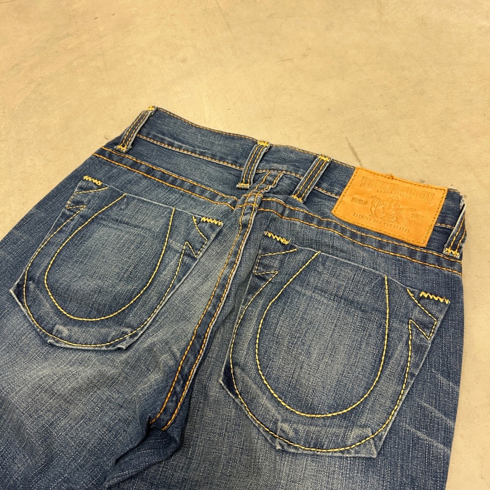True Religion Mens Straight Leg Jeans Blue Contrast Stitch Made in USA 30x34
